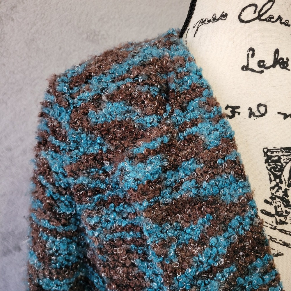 Vintage Y2K tie front sweater blazer brown & blue mottled textured knit fabric - Picture 6 of 16
